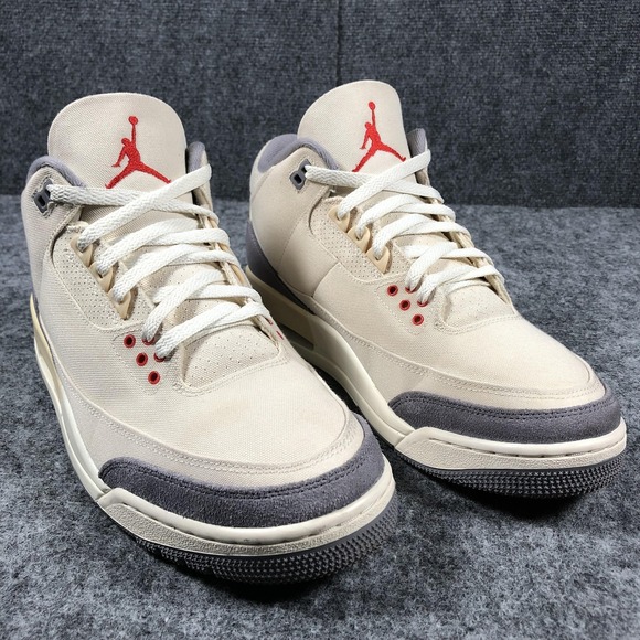 Nike Air Jordan 3 Muslin Shoes Mens Size 11.5 Canvas DH7139-100 OG Red Gray - Picture 1 of 10